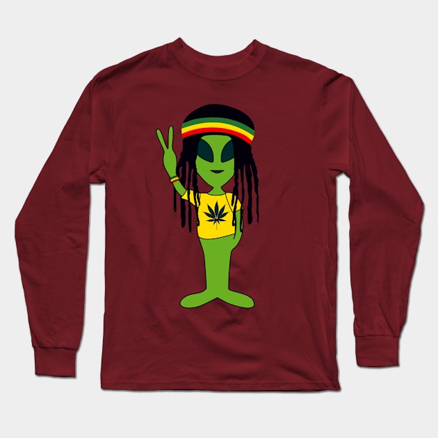 Peace Alien - Reggae Friend - Marijuana T-Shirt Long Sleeve T-Shirt by EDDArt